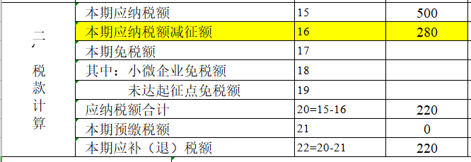 小规模税控盘减免增值税主表填报