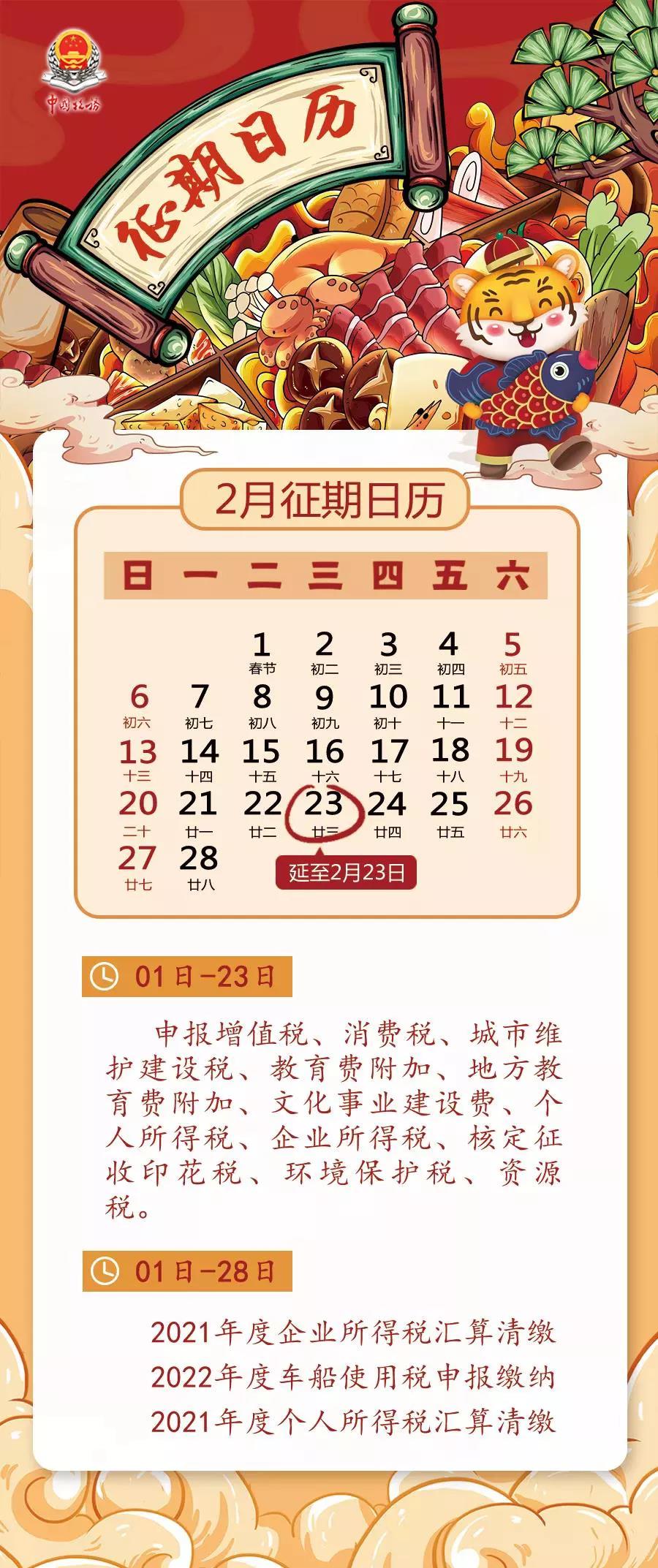 2022年1月份纳税征期到2月23日